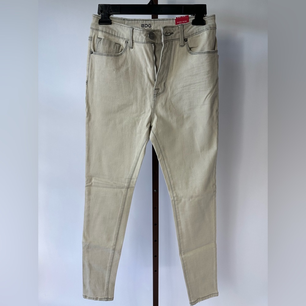BDG from Urban Outfitters Off White/Grey High Waist Skinny Jeans (W: 26 L: 29)